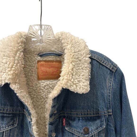 NEW Levi's® Original Denim Indigo Sherpa Iconic Classic Trucker Jean Jacket, S - Picture 6 of 9